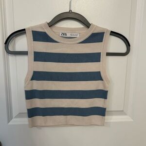 Zara Blue and Cream Striped Crop Top